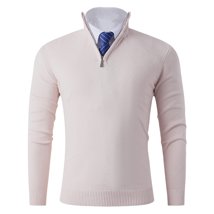 Men's Elegant Fine Knit Half Zip Sweater with Stand-Up Collar, Ribbed Hem and Slim Silhouette Mune Fashion