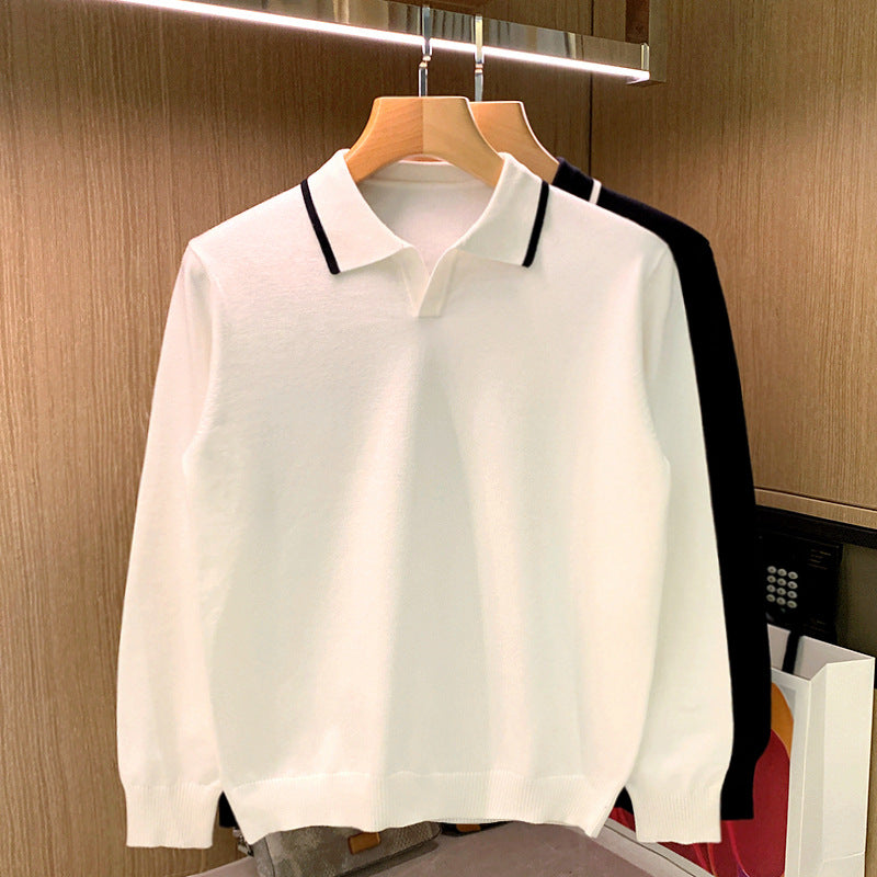 Men's fine-knit polo sweater with open polo collar and contrasting edge Mune Fashion