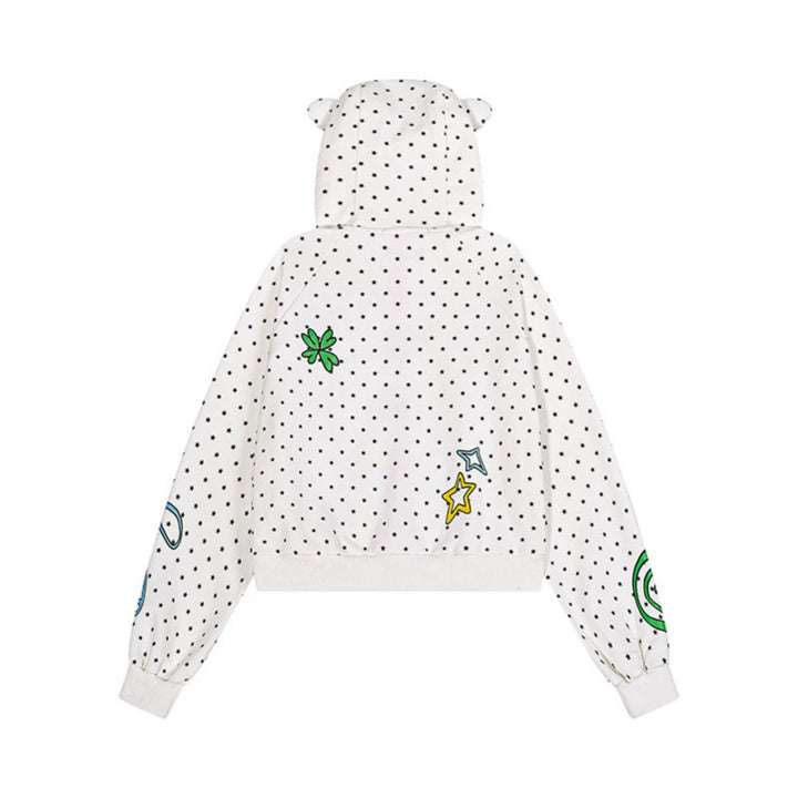 Women's Cozy Hoodie with Ears, Allover Star Pattern and Playful Cartoon Prints