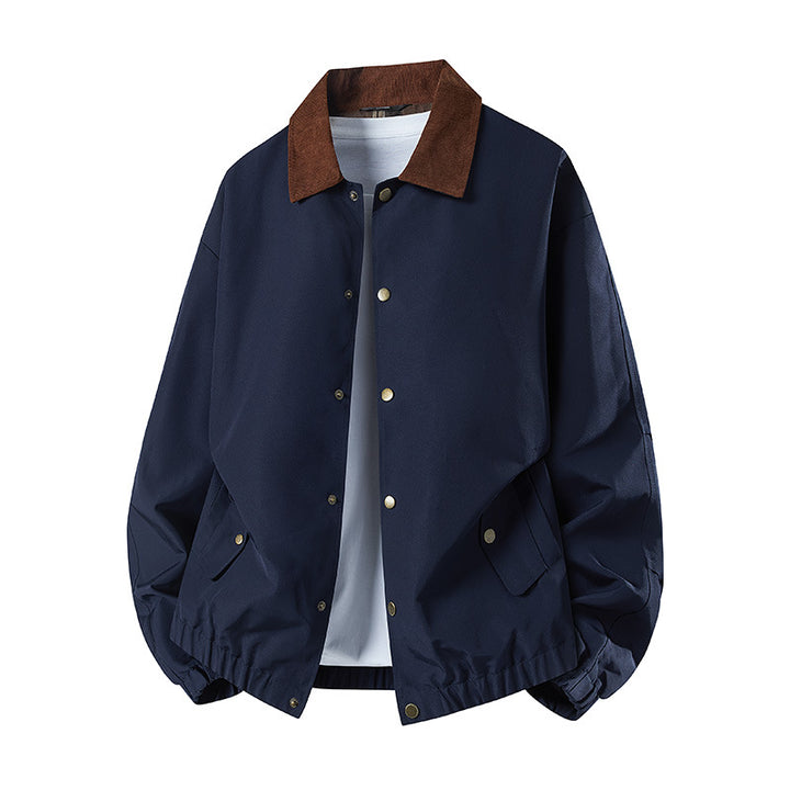 Men's Short Cut Coach Jacket with Cord Collar, Concealed Snap Placket & Elastic Hem Mune Fashion