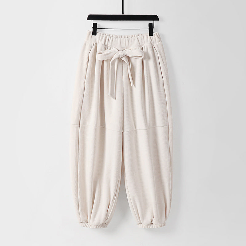 Women loose-fitting harem pants with elastic waistband and tie belt Mune Fashion