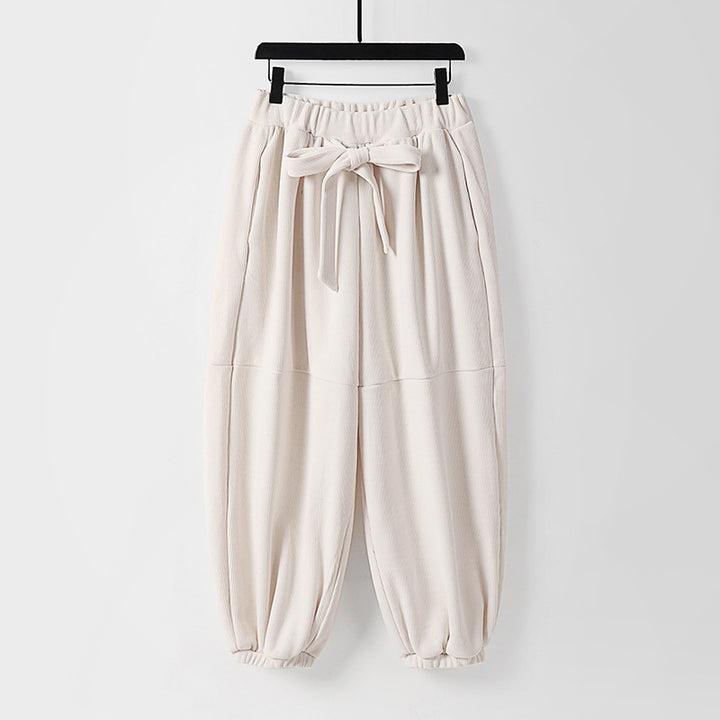 Women loose-fitting harem pants with elastic waistband and tie belt Mune Fashion