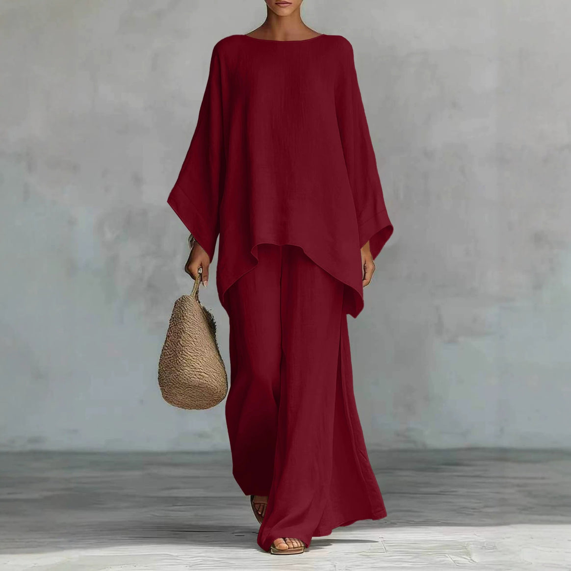 Women Casual Oversized Kaftan Top with Wide Palazzo Pants Mune Fashion
