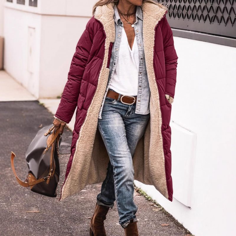Women's long padded coat with teddy lining, hood and warm padding Mune Fashion