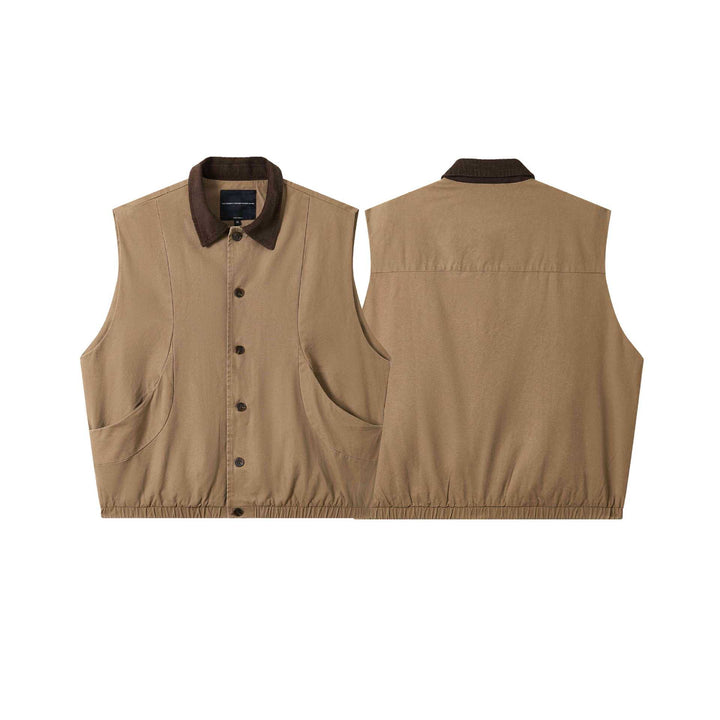Men's Utilitarian Vest with Cord Collar and Generous Pockets Mune Fashion