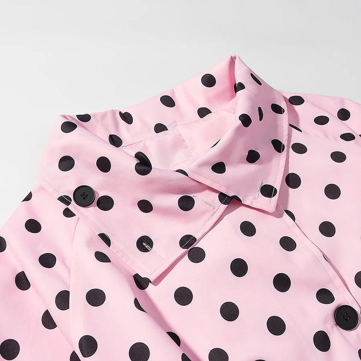 Ladies short dotted rain jacket with waist belt and double-breasted button placket Mune Fashion
