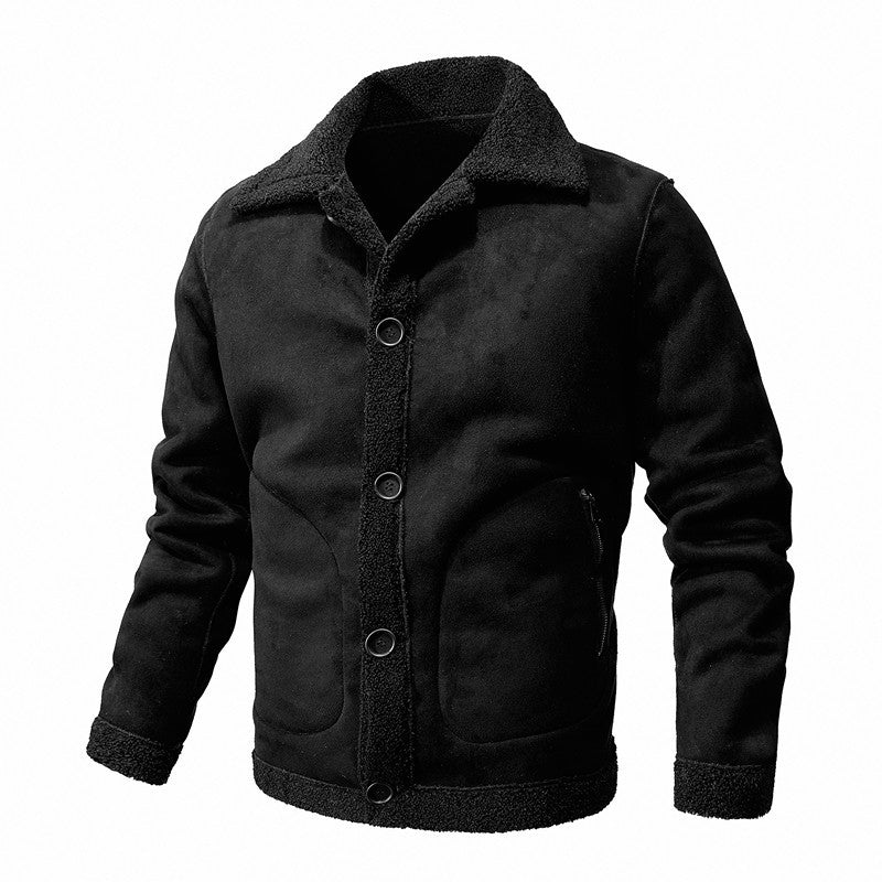 Men's sheepskin-inspired teddy fleece jacket with button placket and zippered pockets Mune Fashion
