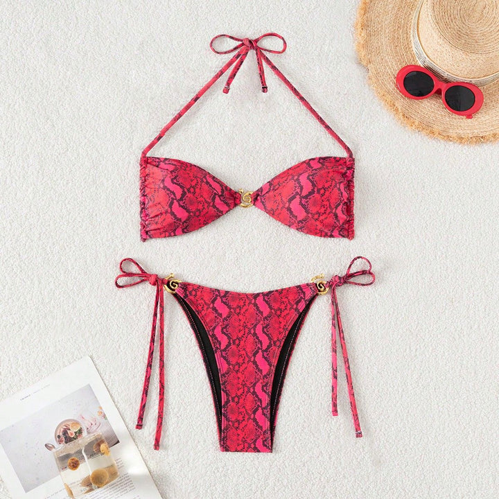 Women's triangle bikini with floral design and adjustable straps Mune Fashion