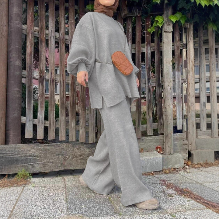 Women's Oversize Knit Set with Balloon Sleeves & Wide Palazzo Pants Leg Mune Fashion