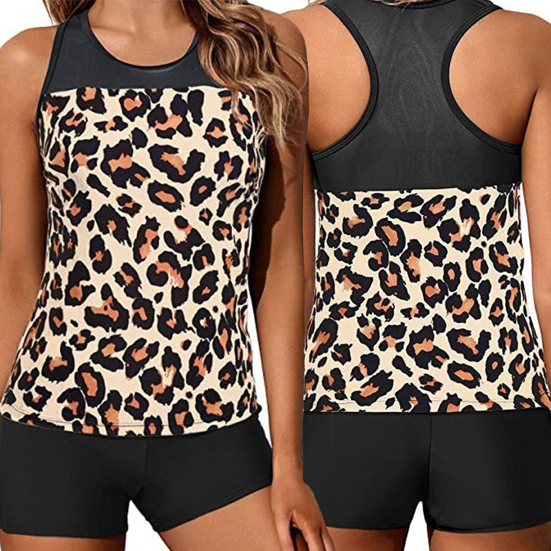 Women's Sporty Tankini Set with Decorative Leo Pattern Mune Fashion