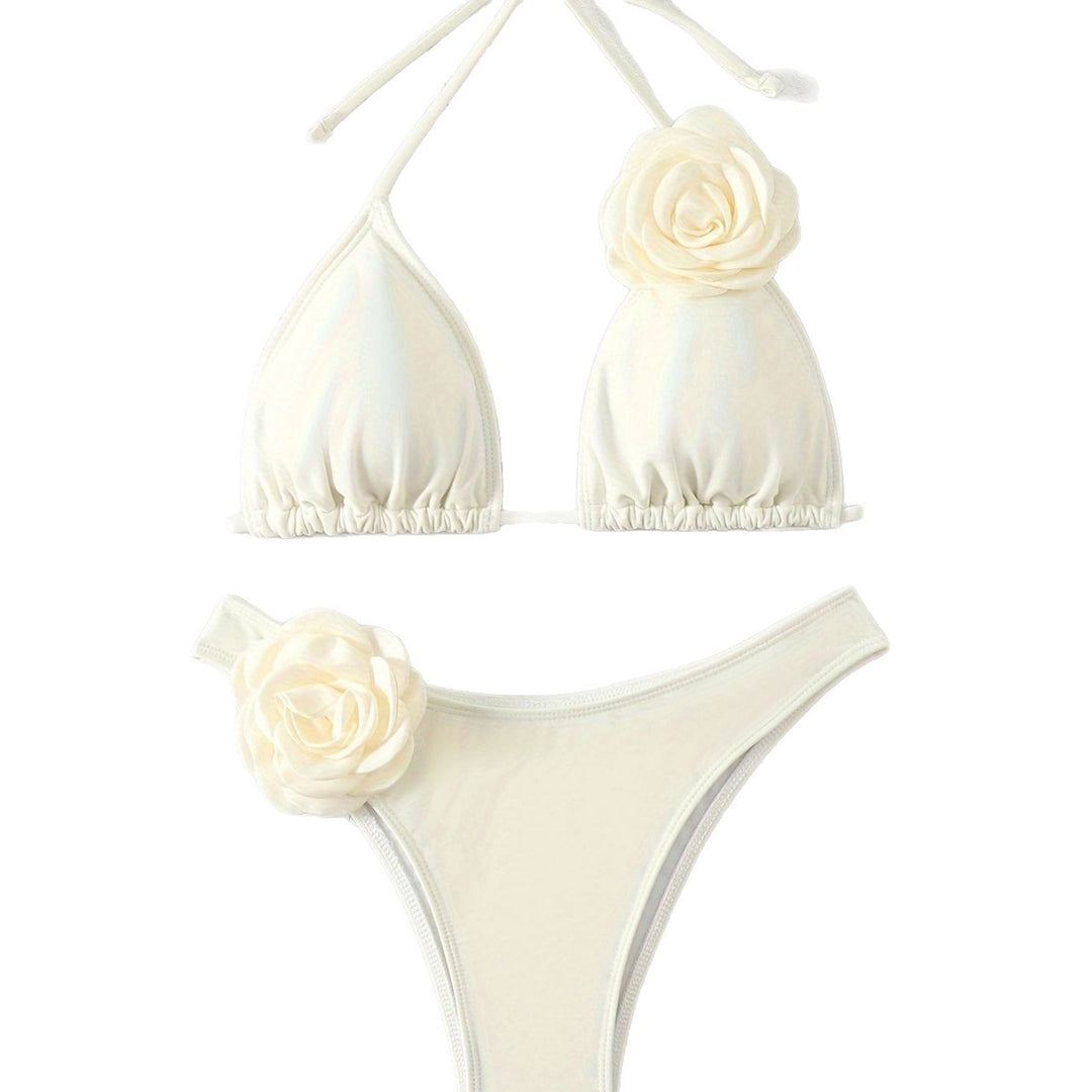 Women Sexy Triangle Bikini with Flower Details Mune Fashion