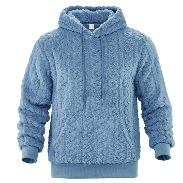 Men's Sherpa Hoodie with Cable Knit Pattern, Kangaroo Pocket and Ribbed Cuffs Mune Fashion