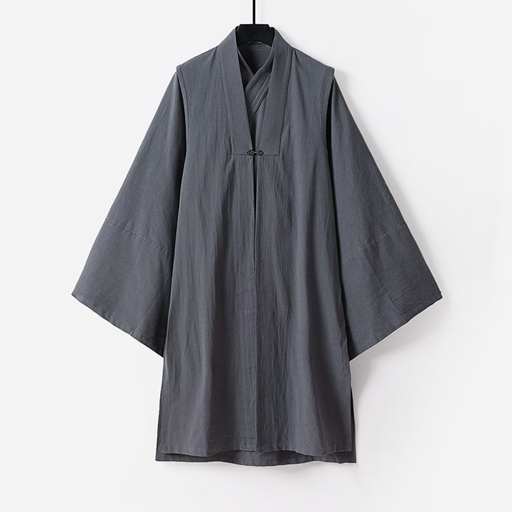 Unisex Asian inspired oversized kimono jacket with trumpet sleeves and small toggle closure Mune Fashion