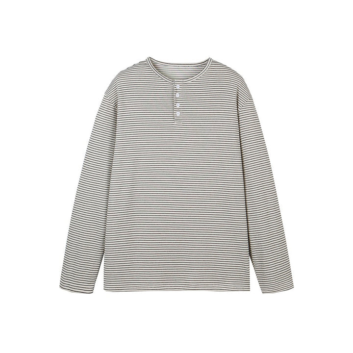 Unisex Striped Henley Long Sleeve Shirt in Oversize Relaxed Fit with Button Placket Mune Fashion