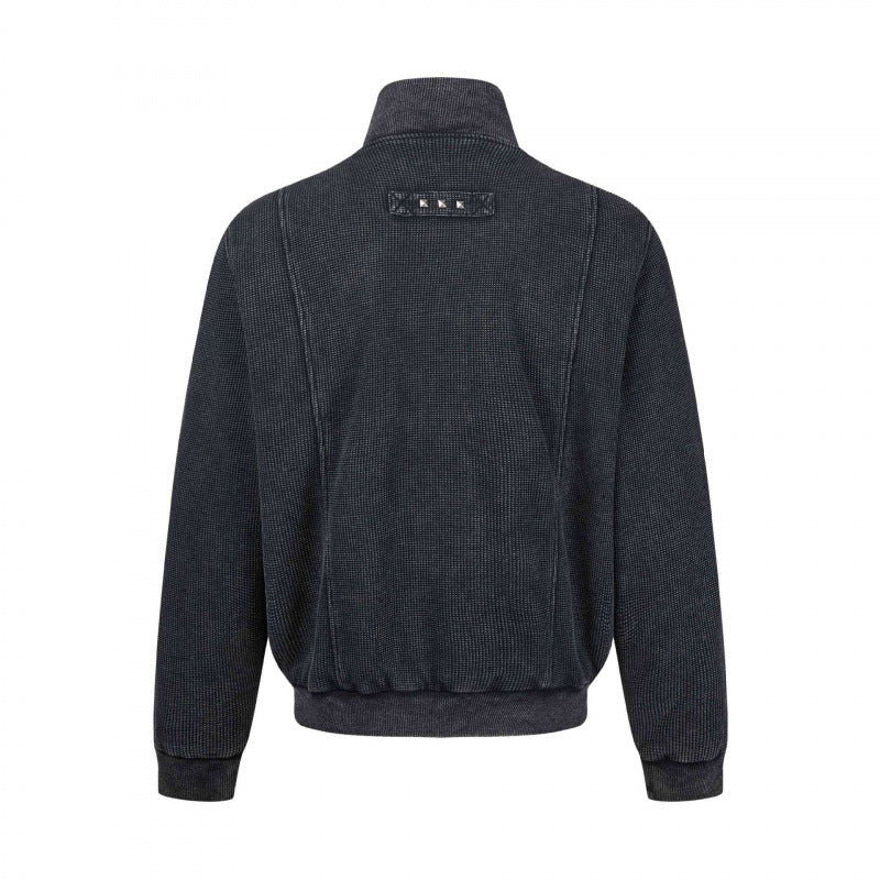Unisex Chunky Knit Zip Bomber Jacket with Stand-up Collar, Stud Detail and Zip Pockets Mune Fashion