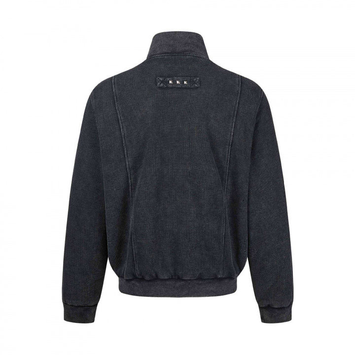 Unisex Chunky Knit Zip Bomber Jacket with Stand-up Collar, Stud Detail and Zip Pockets Mune Fashion
