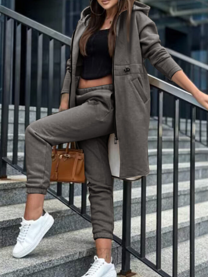 Women's Hooded Coat and High-Waist Jogging Pants Lounge Set Mune Fashion