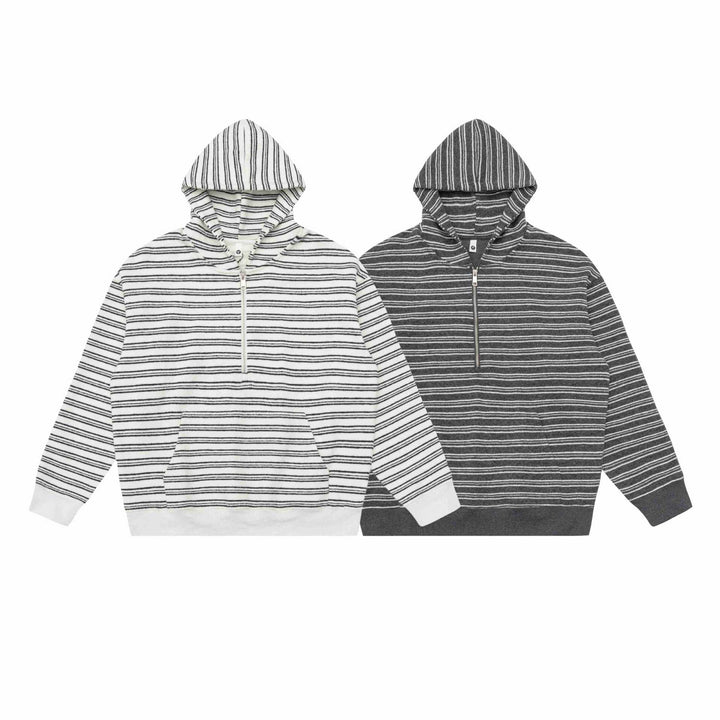 Unisex Striped Hoodie with Half Zipper and Kangaroo Pocket Mune Fashion
