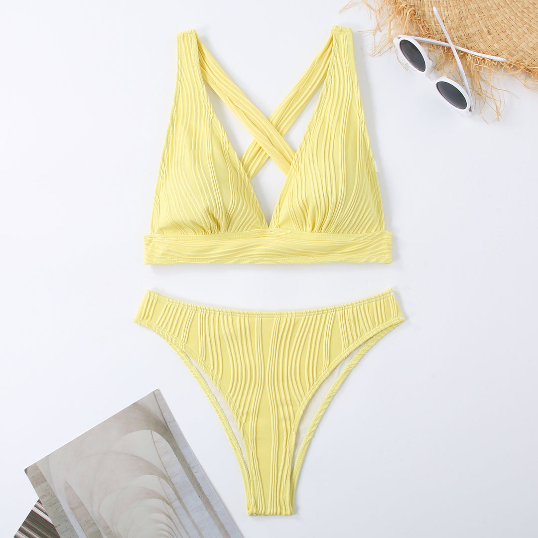 Women Striped Bikini with Refined Cross Design Mune Fashion