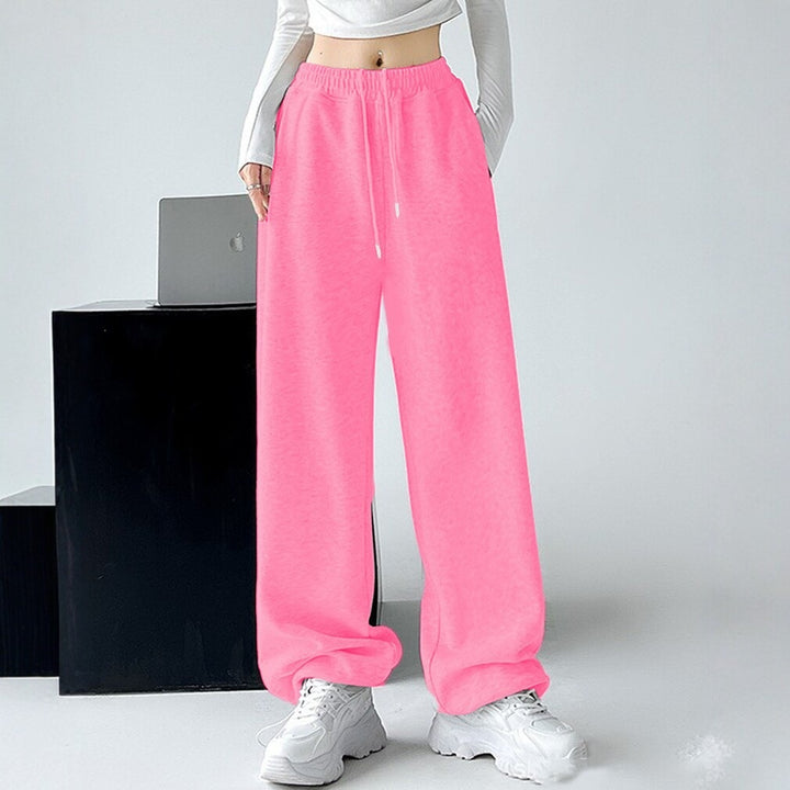 Ladies Nan extra wide palazzo sweatpants with high comfort waistband, side pockets, slit at hem and drawstring Mune Fashion