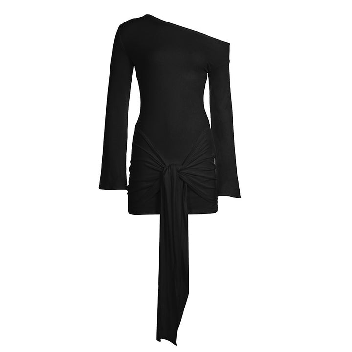 Women's fitted wrap shirt with wide trumpet sleeves and extra long tie band Mune Fashion
