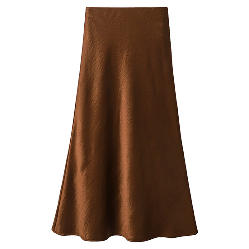 Women's elegant satin midi skirt with A-line and seamless waistband Mune Fashion