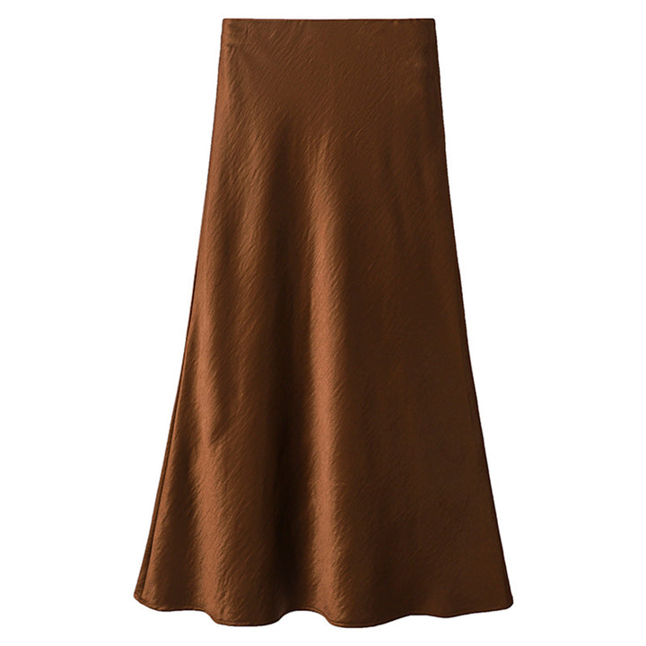Women's elegant satin midi skirt with A-line and seamless waistband Mune Fashion