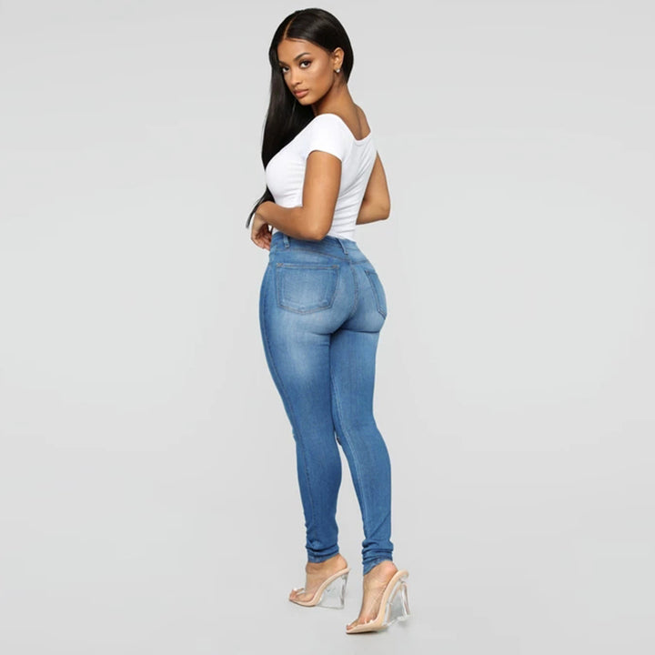 Women's High-Waist Skinny Jeans with Knee Rips and Figure-Flattering Cut Mune Fashion