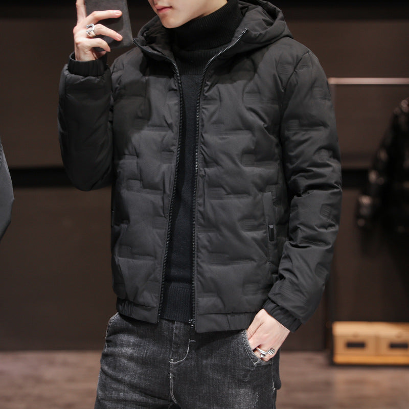 Men's Lightweight Quilted Hooded Jacket with Thermal Insulation and Elastic Hem