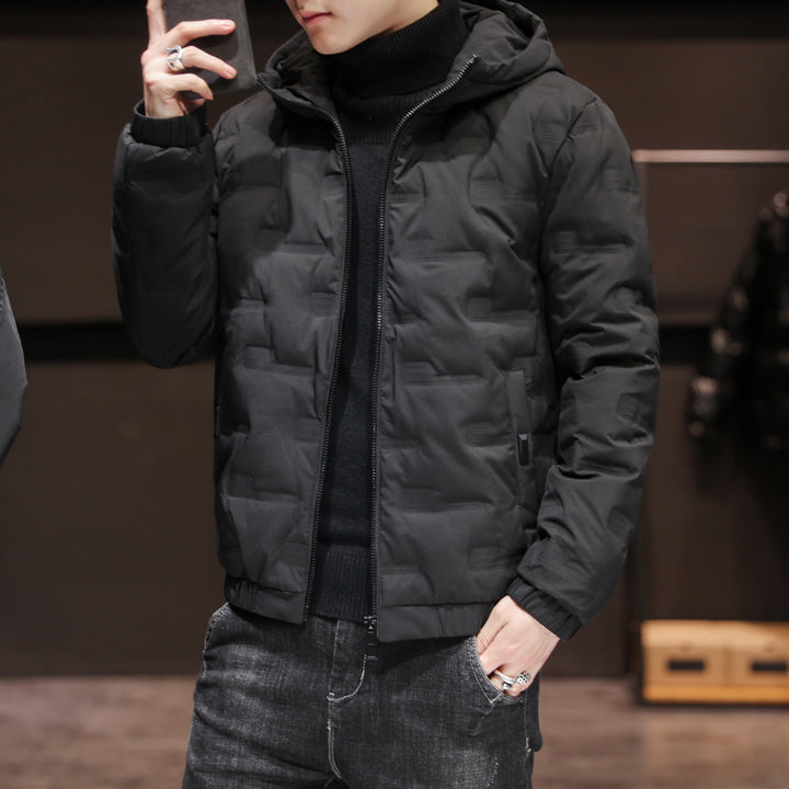Men's Lightweight Quilted Hooded Jacket with Thermal Insulation and Elastic Hem