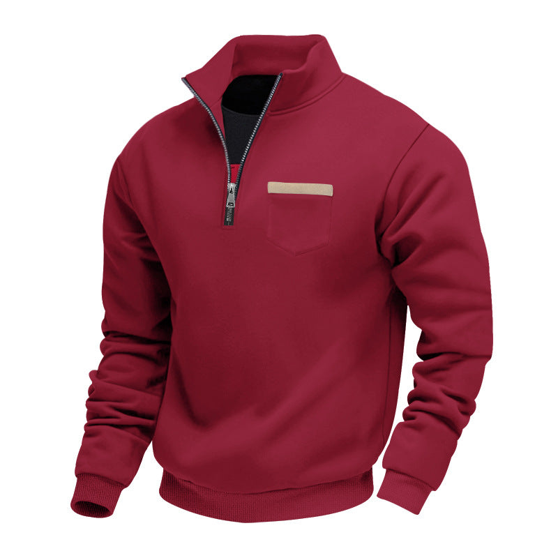 Men's nan sweatshirt with half zipper, stand-up collar, and chest pocket Mune Fashion