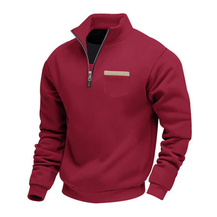 Men's nan sweatshirt with half zipper, stand-up collar, and chest pocket Mune Fashion