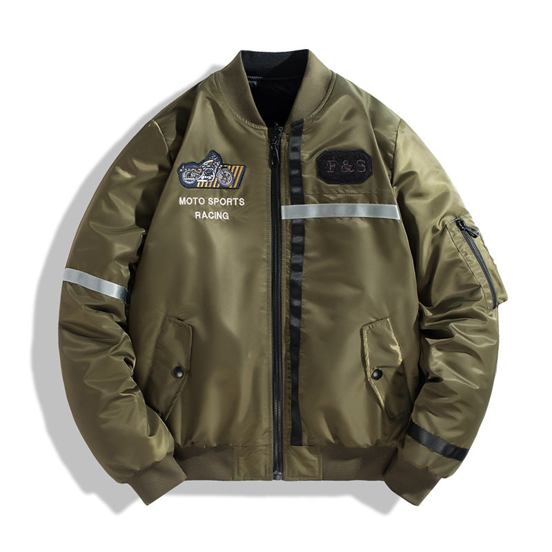 Men's bomber jacket in flight jacket style with reflective stripes, utility pockets and light thermal lining Mune Fashion