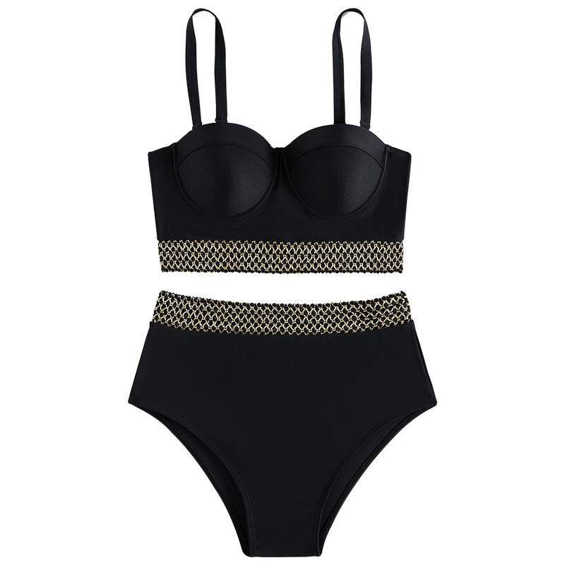 Women's High-Waisted Bikini with Elegant Bustier and Stylish Accents Mune Fashion