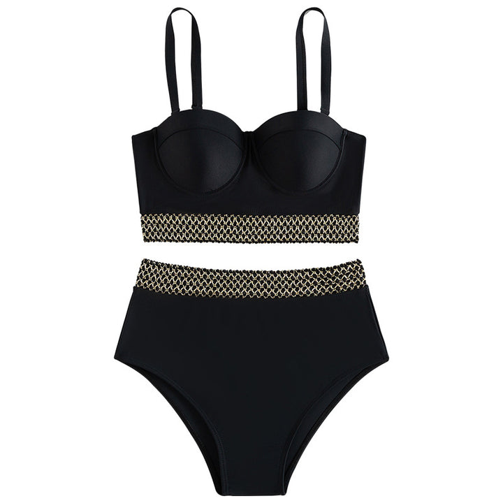 Women's High-Waisted Bikini with Elegant Bustier and Stylish Accents Mune Fashion
