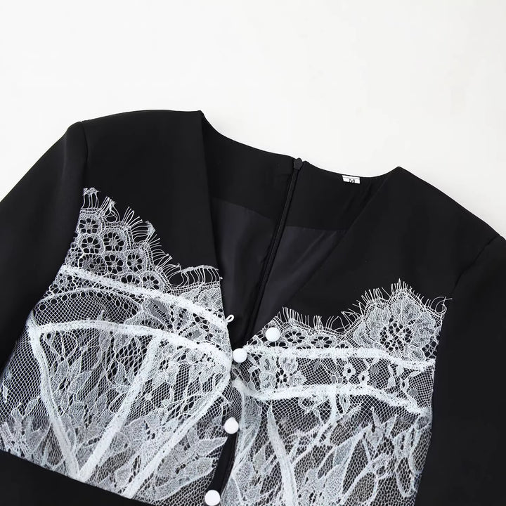 Ladies Elegant Blouse with Lace Corset Application and V-Neck Mune Fashion