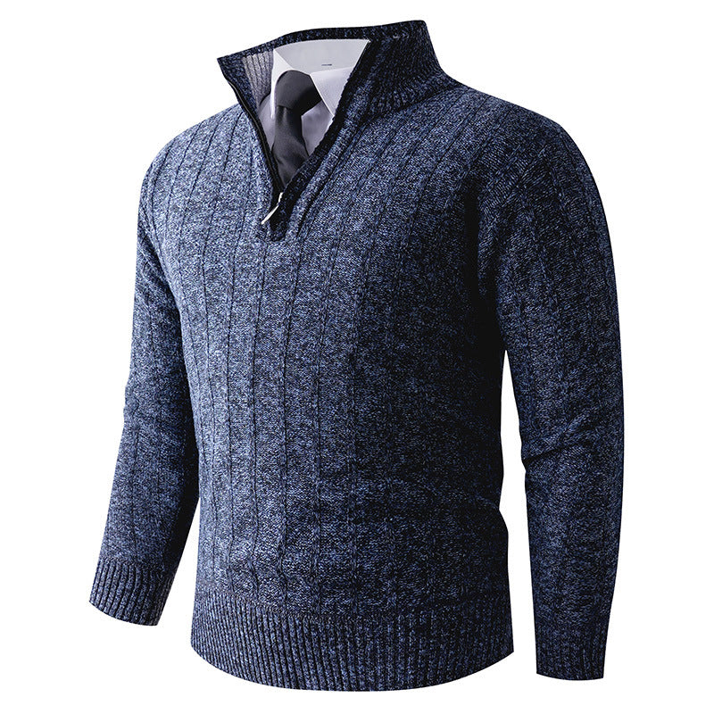 Men's fine knit half-zip pullover with high standing collar, ribbed and cable pattern Mune Fashion
