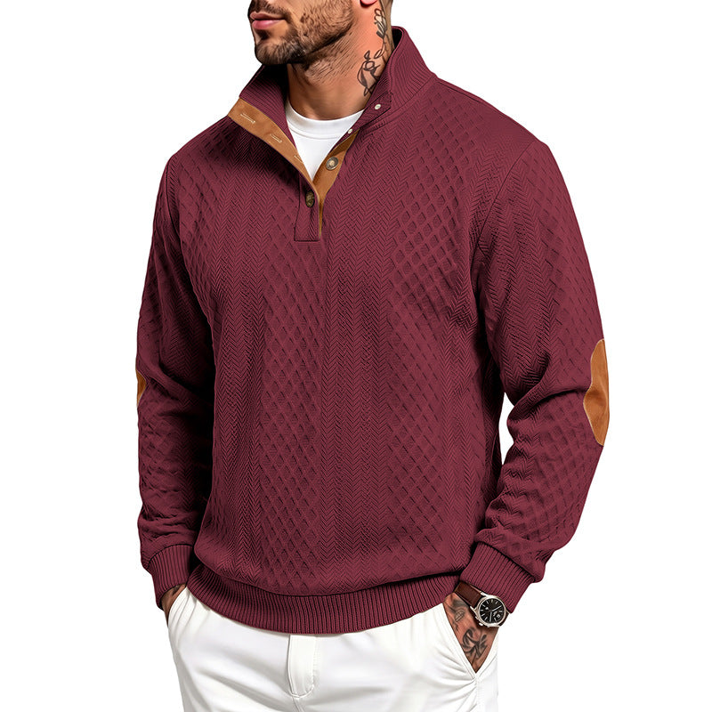 Men's fine structured troyer pullover with collar trim and elbow patches Mune Fashion