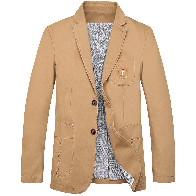 Men's cotton blazer in casual worker style with chest pocket and emblem Mune Fashion