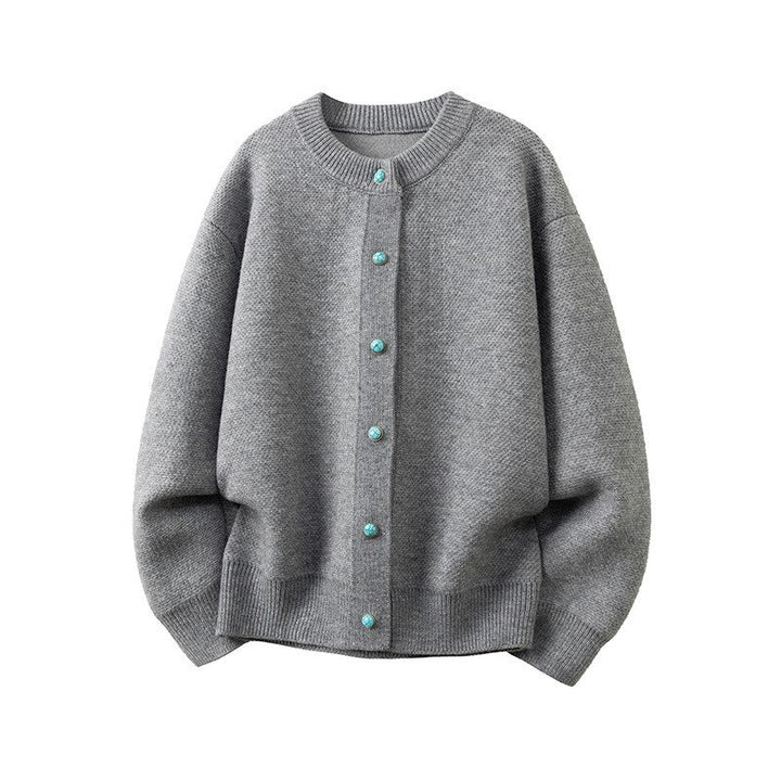 Women's Oversized Cardigan with Round Neck and Contrast Buttons Mune Fashion
