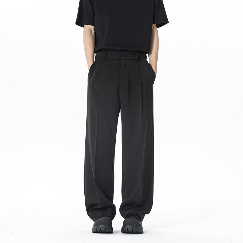 Men's loose waistband pleat fabric trousers with high waist, straight leg and discreet side pockets Mune Fashion