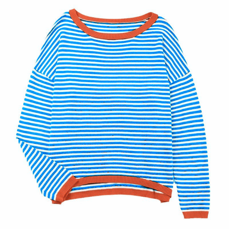 Women's striped cotton sweater with round neckline, casual fit and ribbed finishes Mune Fashion
