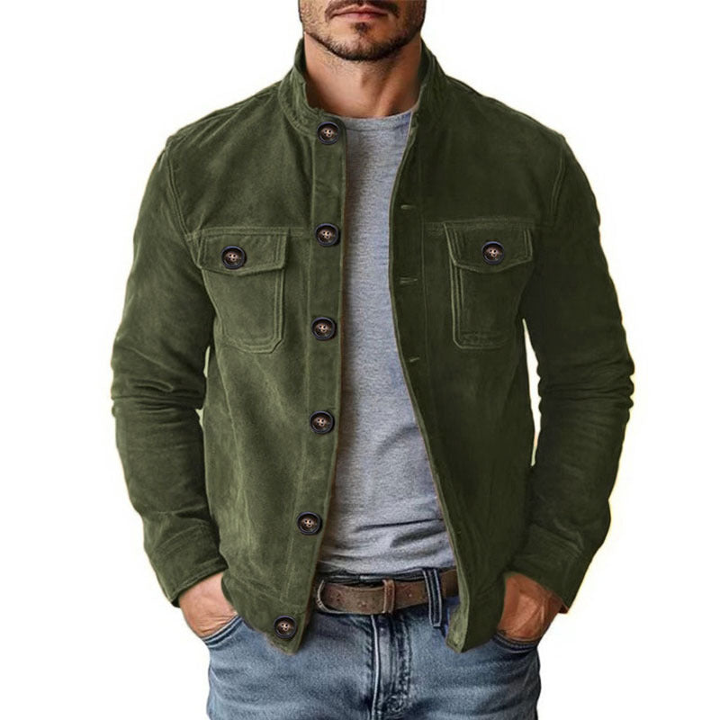Men's sturdy suede jacket with stand-up collar and button closure Mune Fashion