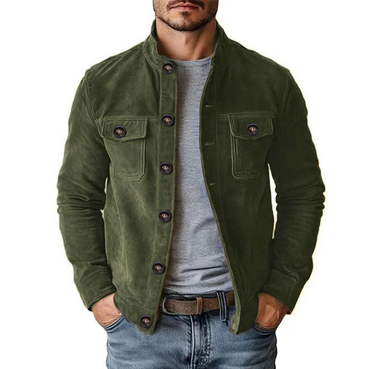 Men's sturdy suede jacket with stand-up collar and button closure Mune Fashion