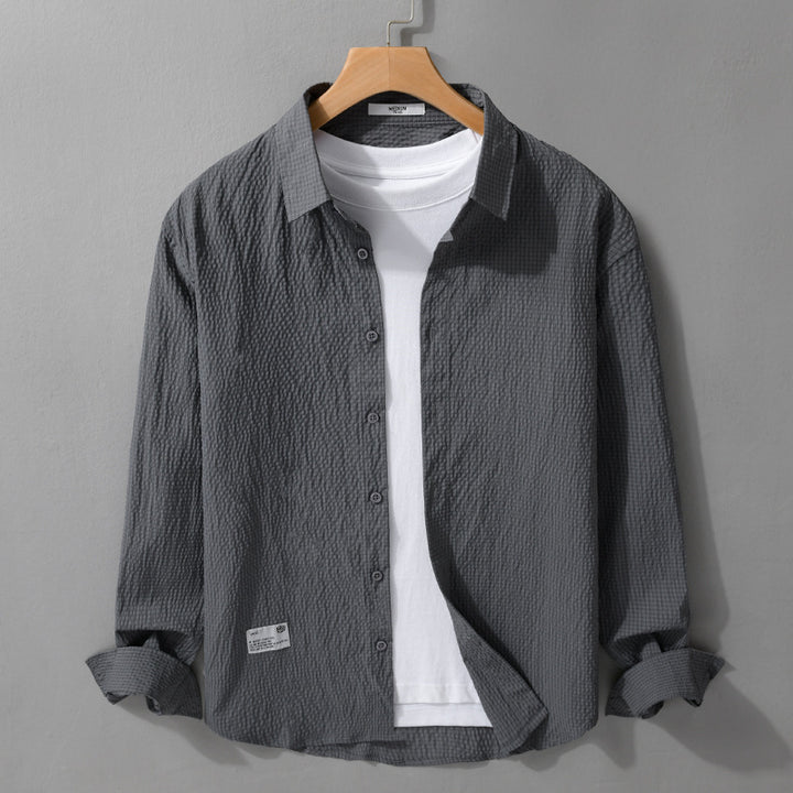 Men's structured lightweight shirt in layering style with crinkle look and rounded hem Mune Fashion
