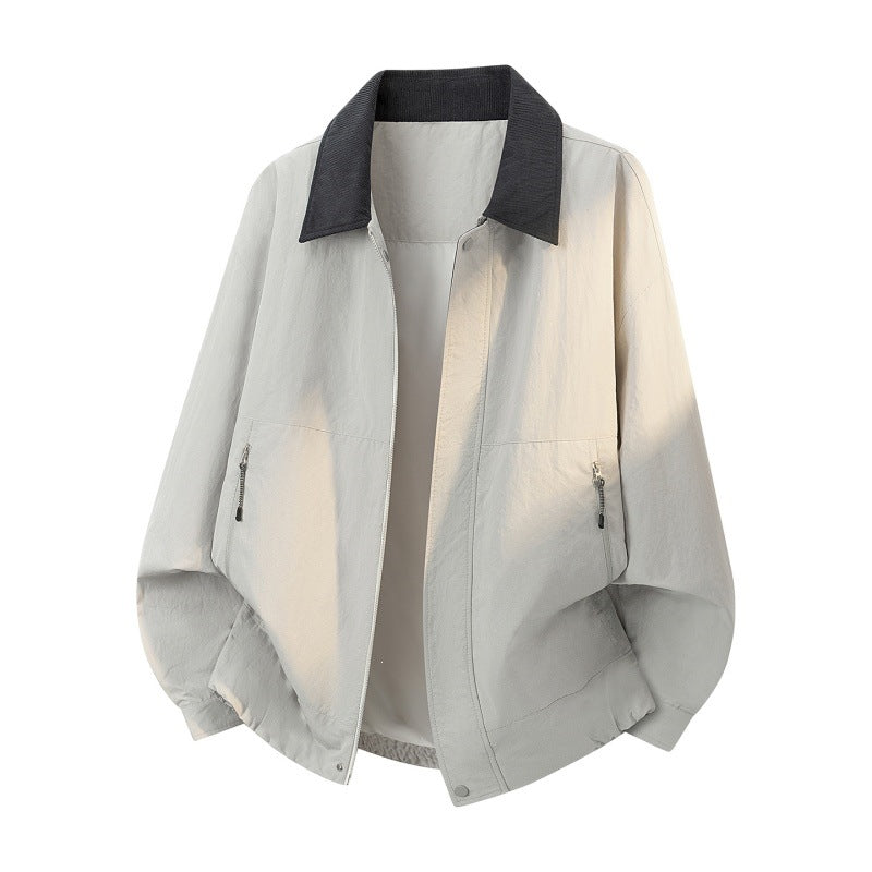 Men's Lightweight Transition Jacket in Bomber Style with Cord Collar and Zipper Pockets Mune Fashion