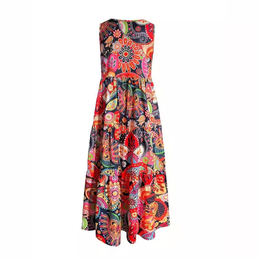 Women's layered Boho maxi dress with V-neck and gathered underbust seam Mune Fashion