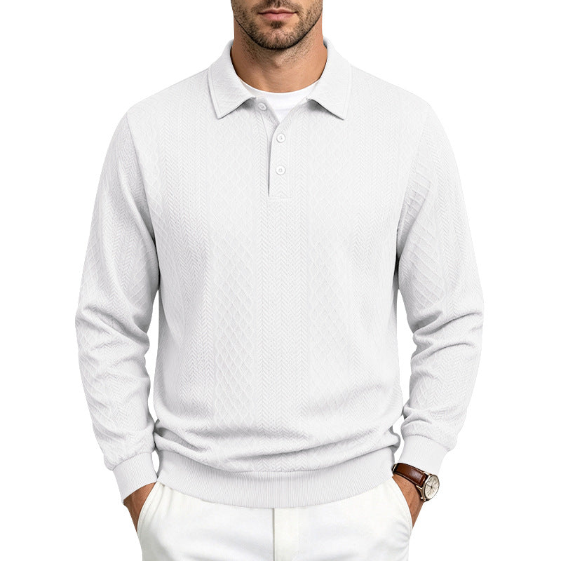 Men's Structured Long Sleeve Polo Sweater with Cable Knit Pattern Mune Fashion