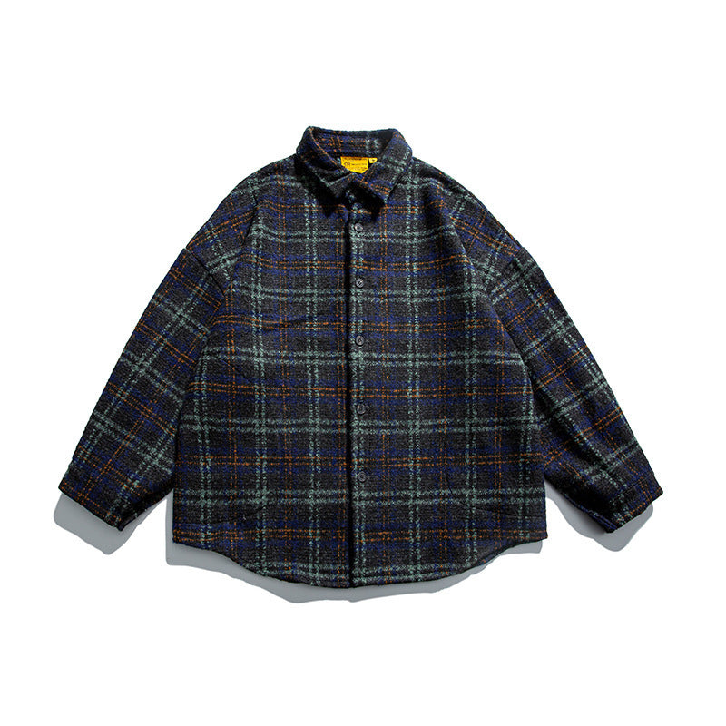 Unisex Boucle Check Shirt Jacket with Quilted Lining, Rounded Hem and Shirt Collar Mune Fashion