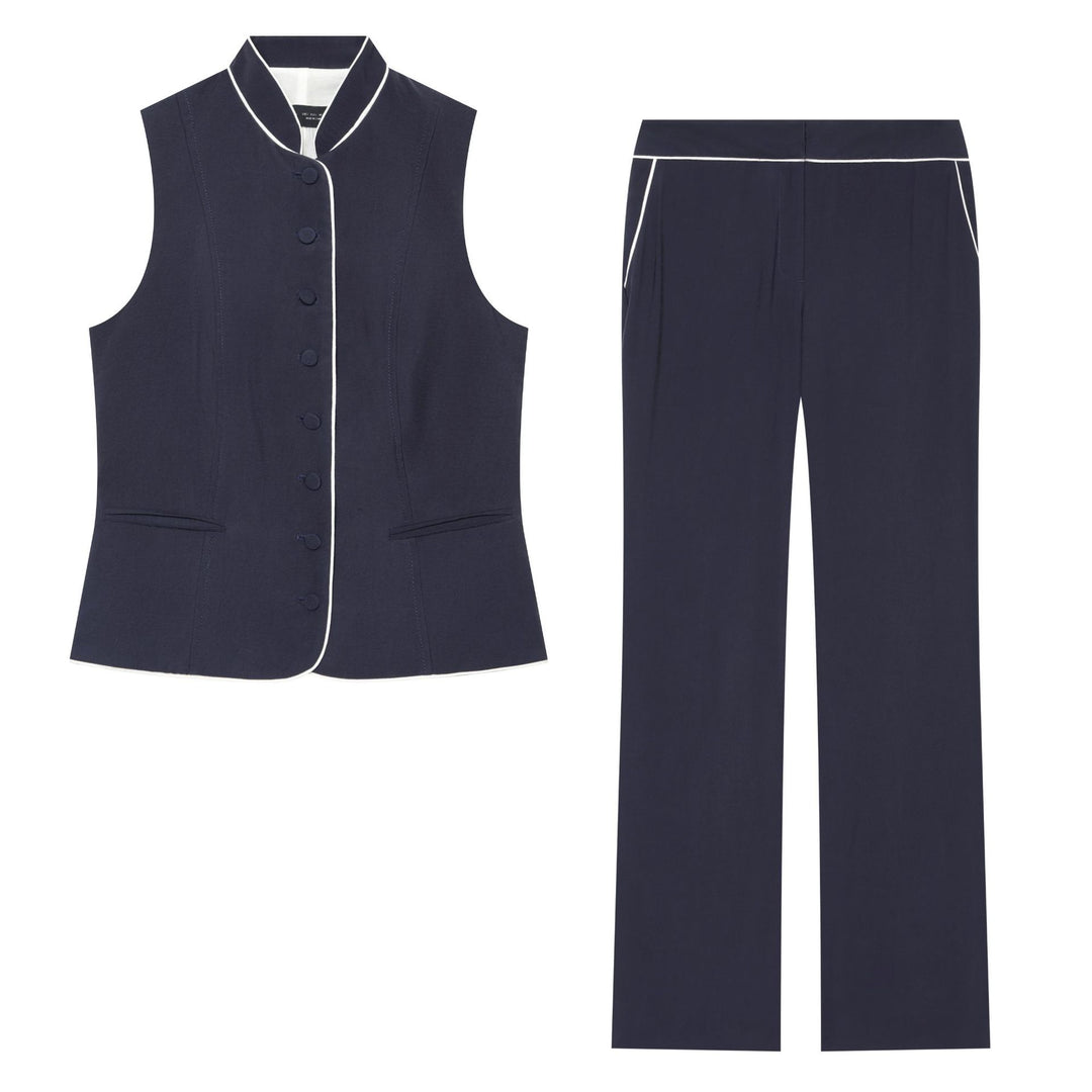 Women's high waist fabric trousers with contrast piping and straight leg Mune Fashion